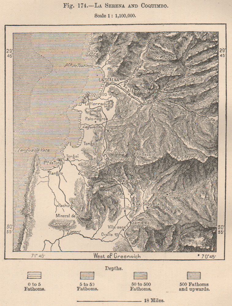 La Serena and Coquimbo. Chile 1885 old antique vintage map plan chart